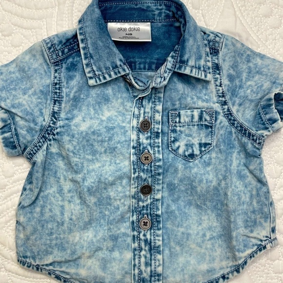 OKIE Dokie Short Sleeve Jean White Washed Button-Down Shirt - Picture 3 of 8